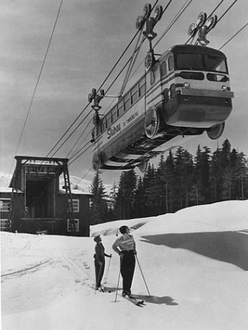 Plate 7, Bus converted to cable car, Oregon, 1953 photo