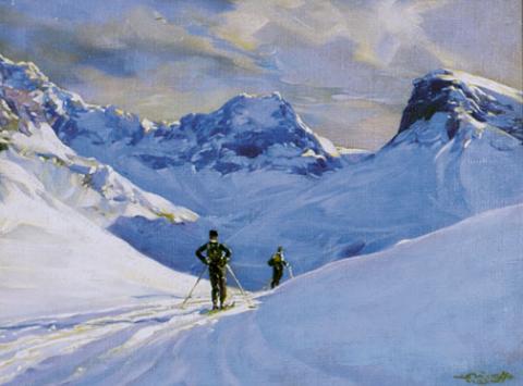 High Mountain Skier Painting