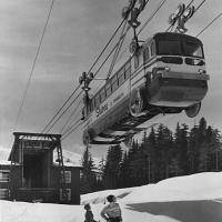 Plate 7, Bus converted to cable car, Oregon, 1953 photo